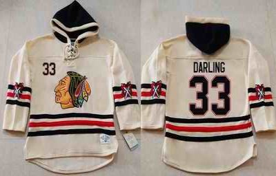 Blackhawks #33 Scott Darling Cream Heavyweight Pullover Hoodie Stitched NHL Jersey