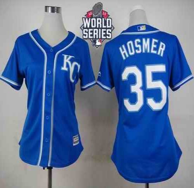 Royals #35 Eric Hosmer Blue Alternate 2 W/2015 World Series Patch Women's Stitched MLB Jersey