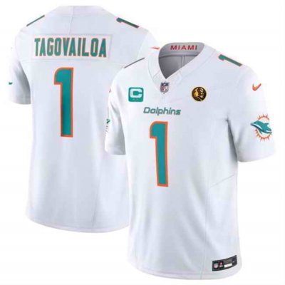 Men's Miami Dolphins #1 Tua Tagovailoa White 2023 F.U.S.E. With 2-star C Patch And John Madden Patch Vapor Limited Stitched Football Jersey