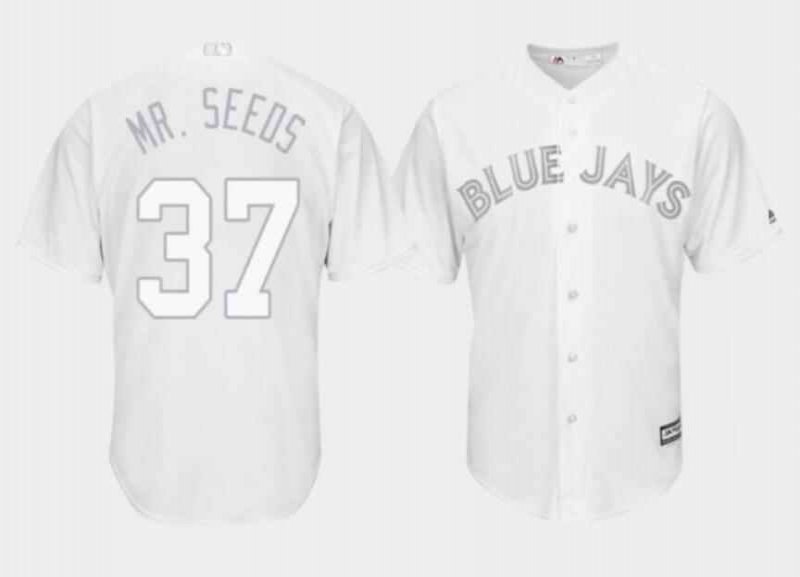 Men's Toronto Blue Jays #37 Mr. Seeds White Stitched Baseball Jersey