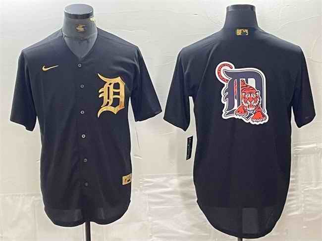 Men's Detroit Tigers Black Team Big Logo Cool Base Stitched Baseball Jersey