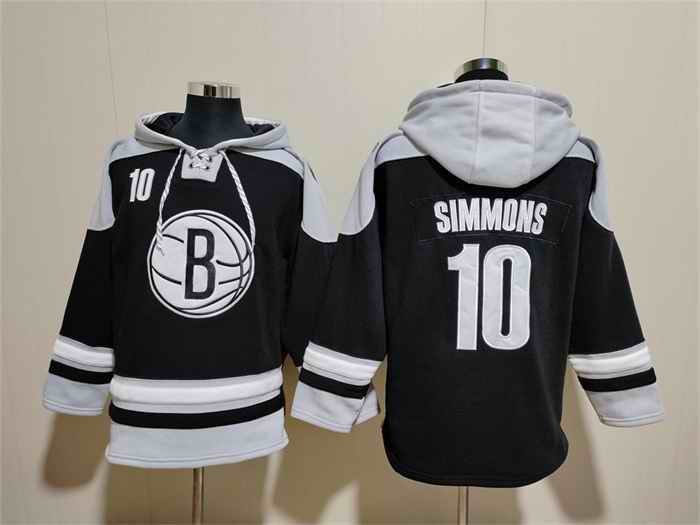 Men's Brooklyn Nets #10 Ben Simmons Black Lace-Up Pullover Hoodie