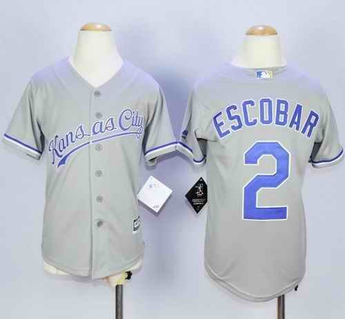 Royals #2 Alcides Escobar Grey Cool Base Stitched Youth MLB Jersey