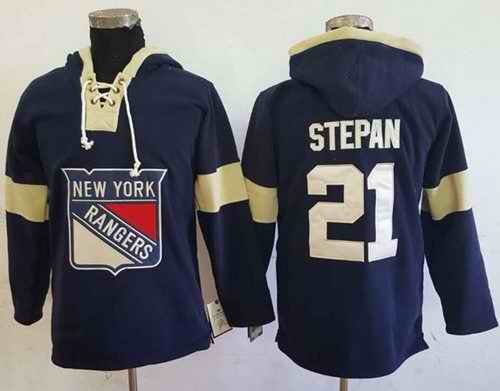 Rangers #21 Derek Stepan Navy Blue Pullover Hoodie Stitched NHL Jersey