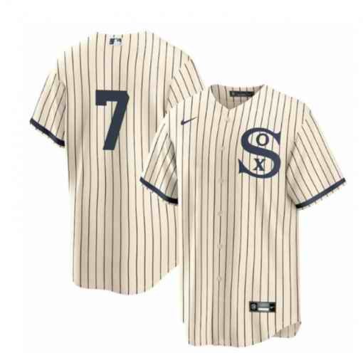 Youth Chicago White Sox #7 Tim Anderson 2021 Cream/Navy Name&Number Field of Dreams Cool Base Stitched Jersey