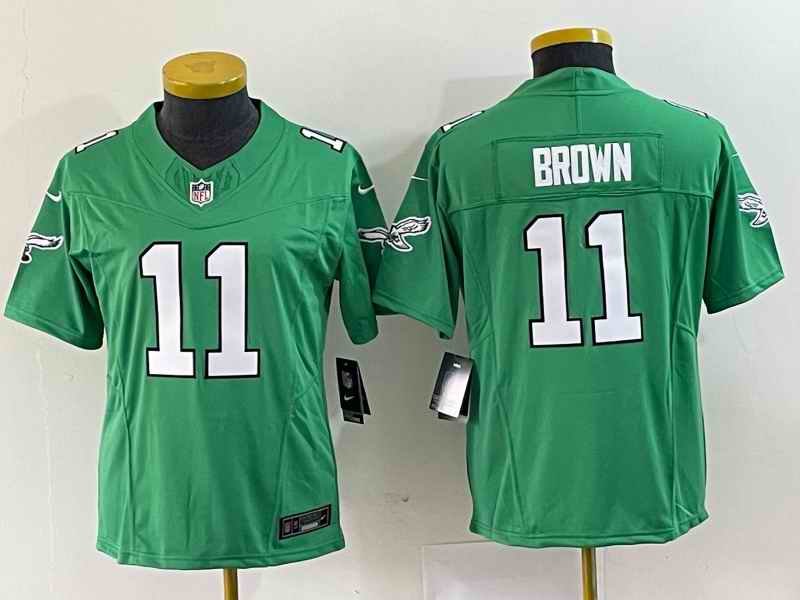 Women's Philadelphia Eagles #11 A. J. Brown Green 2023 F.U.S.E. Stitched Football Jersey(Run Small)