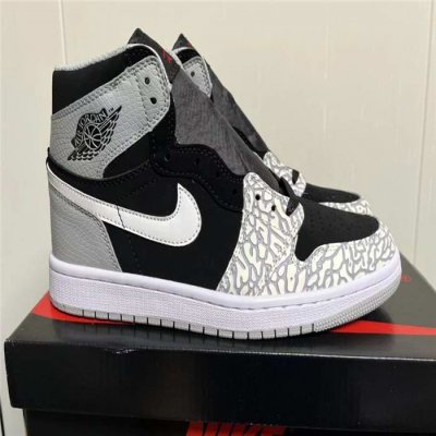 Women's Running Weapon Air Jordan 1 Black/Grey/White Shoes 0251