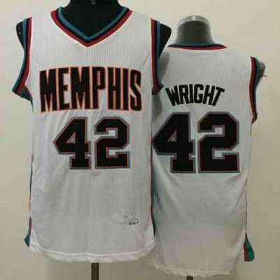 Grizzlies #42 Lorenzen Wright White Throwback Stitched NBA Jersey