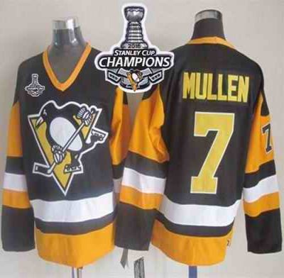 Penguins #7 Joe Mullen Black CCM Throwback 2016 Stanley Cup Champions Stitched NHL Jersey