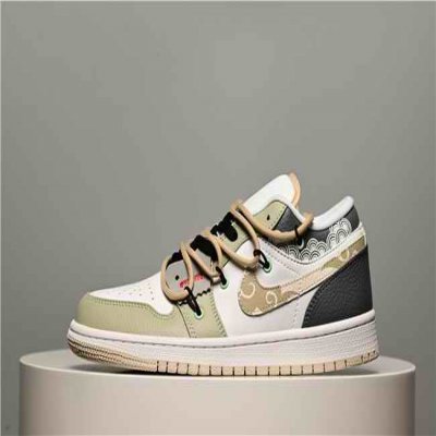 Men's Running Weapon Air Jordan 1 Low White/Green/Brown Shoes 0554