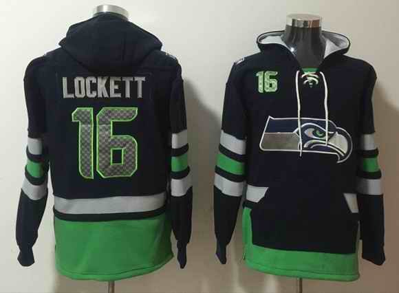 Men's Seattle Seahawks #16 Tyler Lockett Black/Green Ageless Must-Have Lace-Up Pullover Hoodie