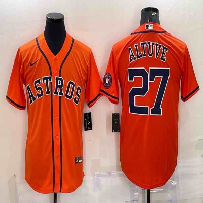 Men's Houston Astros #27 Jose Altuve Orange With Patch Cool Base Stitched Jersey