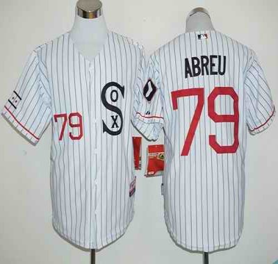 White Sox #79 Jose Abreu White(Black Strip) Cooperstown Stitched MLB Jersey