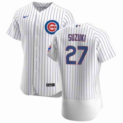 Men's Chicago Cubs #27 Seiya Suzuki White Flex Base Stitched Jersey