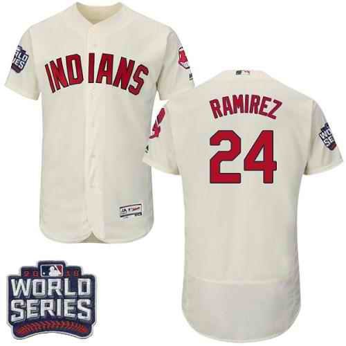 Indians #24 Manny Ramirez Cream Flexbase Authentic Collection 2016 World Series Bound Stitched MLB Jersey