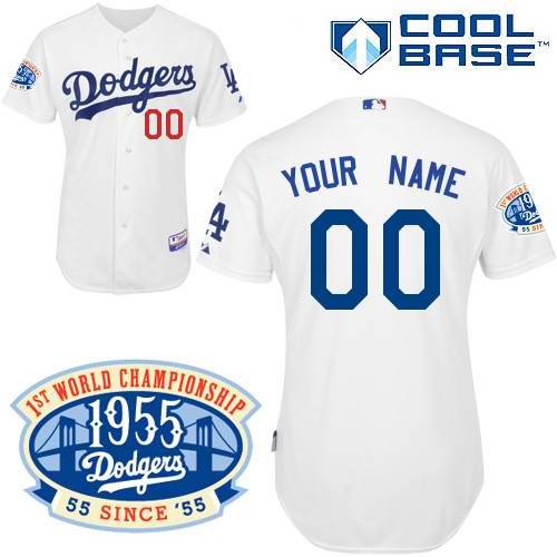 Dodgers Personalized Authentic White w/1955 World Series Anniversary Patch MLB Jersey