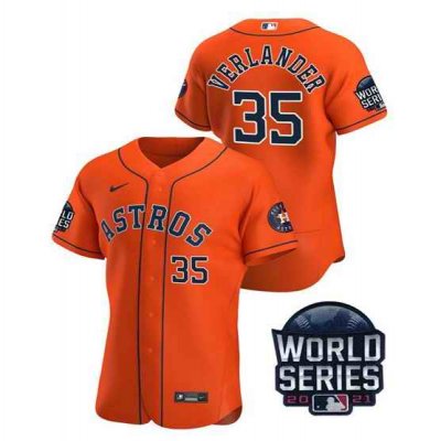 Men's Houston Astros #35 Justin Verlander 2021 Orange World Series Flex Base Stitched Baseball Jersey