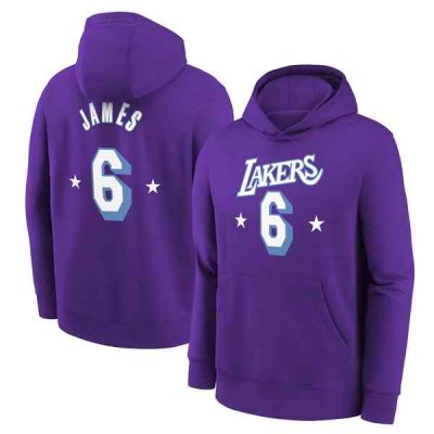 Men's Los Angeles Lakers #6 LeBron James Purple Pullover Hoodie