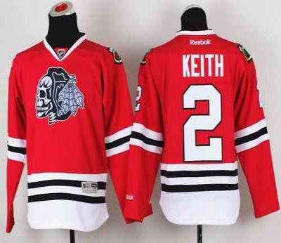 Blackhawks #2 Duncan Keith Red(White Skull) Stitched Youth NHL Jersey