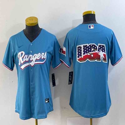 Women's Texas Rangers Blue Team Big Logo With Patch Stitched Baseball Jersey(Run Small)