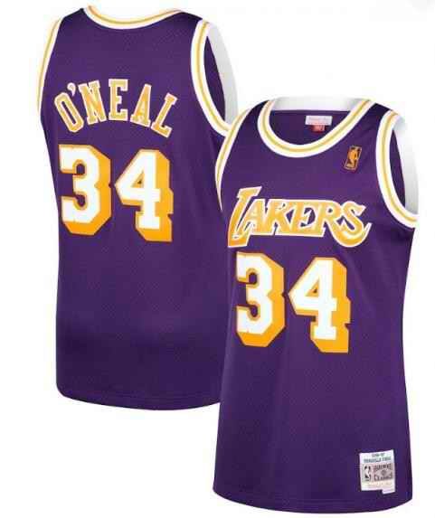 Men's Los Angeles Lakers #34 Shaquille O'Neal Purple Throwback Stitched Jersey