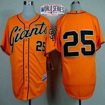 Giants #25 Barry Bonds Orange Alternate Cool Base W/2014 World Series Patch Stitched MLB Jersey