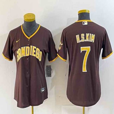 Women's San Diego Padres #7 Ha Seong Kim Brown Stitched Baseball Jersey(Run Small)