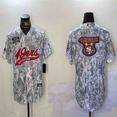 Men's San Francisco 49ers Team Big Logo 2024 Arctic Camo Salute to Service Stitched Baseball Jersey