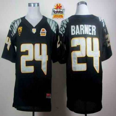 Ducks #24 Kenjon Barner Black Elite PAC-12 Patch Tostitos Fiesta Bowl Stitched NCAA Jersey