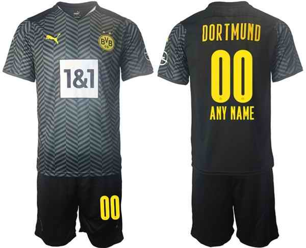 Men's Borussia Dortmund Custom Black Away Soccer Jersey Suit