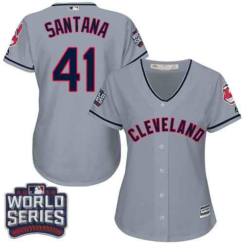 Indians #41 Carlos Santana Grey 2016 World Series Bound Women's Road Stitched MLB Jersey