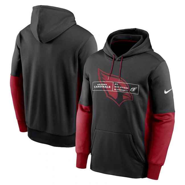 Men's Arizona Cardinals Black Color Block Fleece Performance Pullover Hoodie