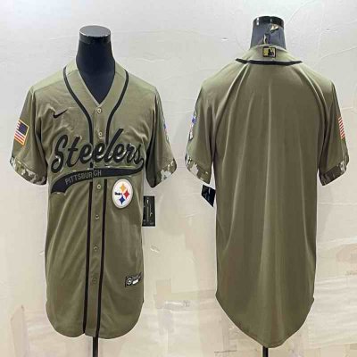 Men's Pittsburgh Steelers Blank Olive Salute to Service Cool Base Stitched Baseball Jersey