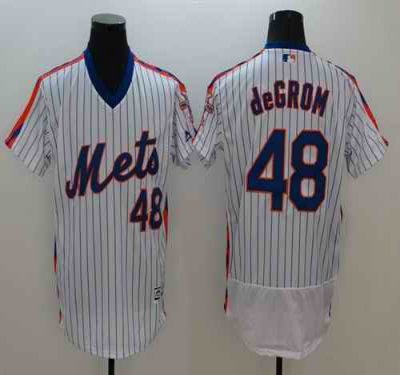 Mets #48 Jacob DeGrom White(Blue Strip) Flexbase Authentic Collection Alternate Stitched MLB Jersey