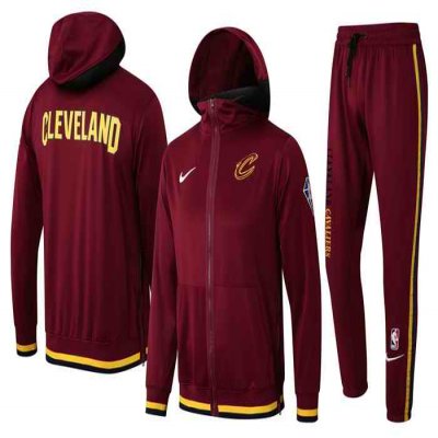 Men's Cleveland Cavaliers 75th Anniversary Burgundy Performance Showtime Full-Zip Hoodie Jacket And Pants   Suit