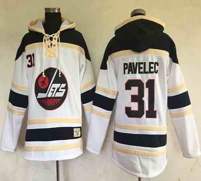 Jets #31 Ondrej Pavelec White Sawyer Hooded Sweatshirt Stitched NHL Jersey