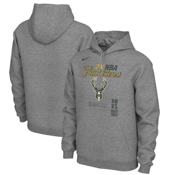 Men's Milwaukee Bucks 2021 Heathered Charcoal Finals Champions Locker Room Pullover Hoodie