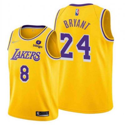 Men's Los Angeles Lakers Front #8 Back #24 Kobe Bryant 75th Anniversary Yellow Stitched Basketball Jersey