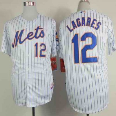 Mets #12 Juan Lagares White(Blue Strip) Home Cool Base Stitched MLB Jersey