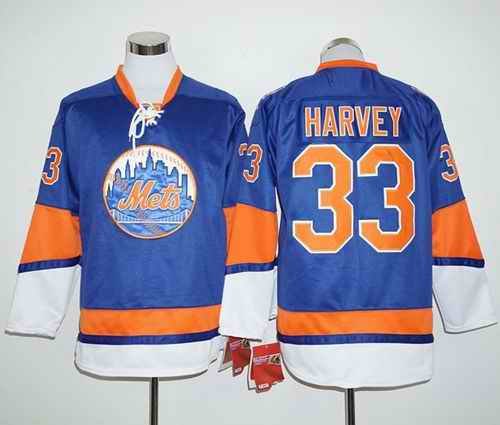 Mets #33 Matt Harvey Blue Long Sleeve Stitched MLB Jersey