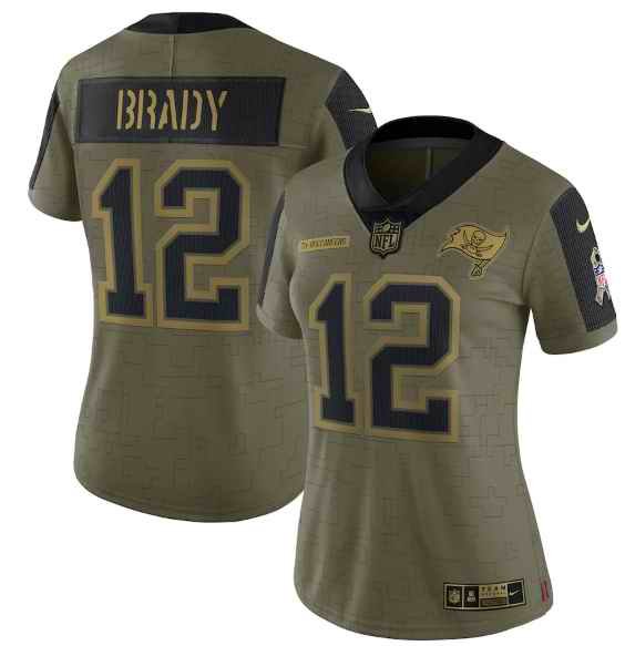 Women's Tampa Bay Buccaneers #12 Tom Brady 2021 Olive Salute To Service Limited Stitched Jersey(Run Small)