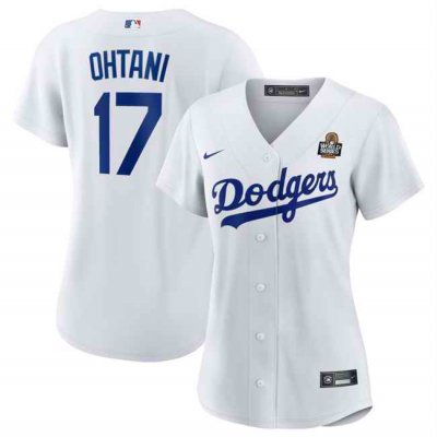 Women's Los Angeles Dodgers #17 Shohei Ohtani White 2024 World Series Cool Base Stitched Baseball Jersey(Run Small)