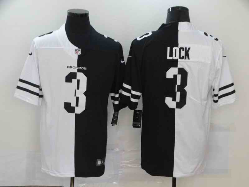 Men's Denver Broncos #3 Drew Lock Black & White Split Limited Stitched Jersey