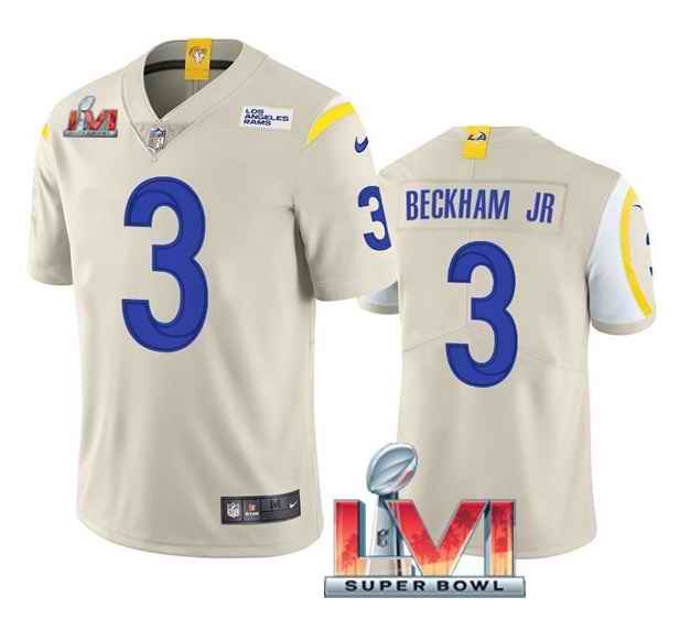 Men's Los Angeles Rams #3 Odell Beckham Jr. 2022 Bone Super Bowl LVI Vapor Limited Stitched Jersey