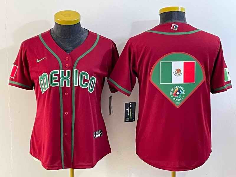 Women's Mexico Baseball 2023 Red Big Logo World Baseball Classic Stitched Jersey(Run Small)