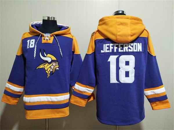 Men's Minnesota Vikings #18 Justin Jefferson Purple/Yellow Ageless Must-Have Lace-Up Pullover Hoodie