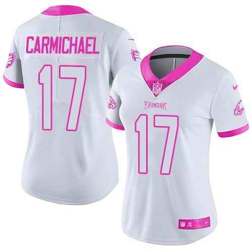 Nike Eagles #17 Harold Carmichael White/Pink Women's Stitched NFL Limited Rush Fashion Jersey