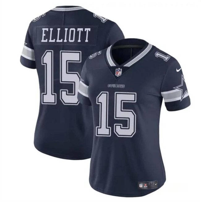 Women's Dallas Cowboys #15 Ezekiel Elliott Navy Vapor Limited Stitched Football Jersey(Run Small