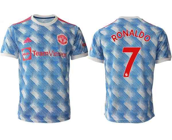 Men's Manchester United #7 Cristiano Ronaldo Light Blue Away Soccer Jersey