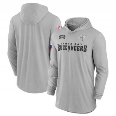 Men's Tampa Bay Buccaneers 2024 Gray Salute to Service Lightweight Performance Long Sleeve Hooded T-Shirt